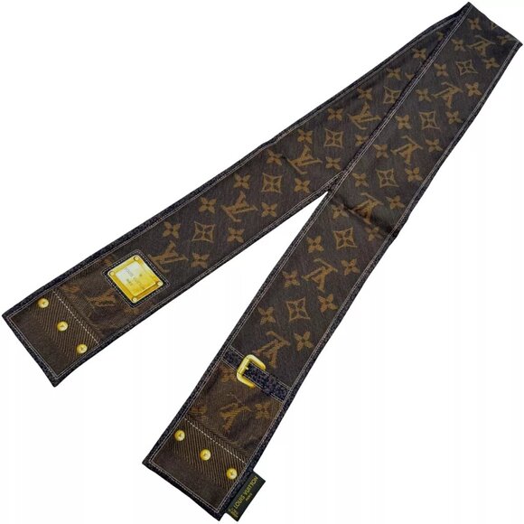 Authentic LOUIS VUITTON Bando New Denim Scarf M72396 Brown Silk #36635752 - Picture 10 of 12